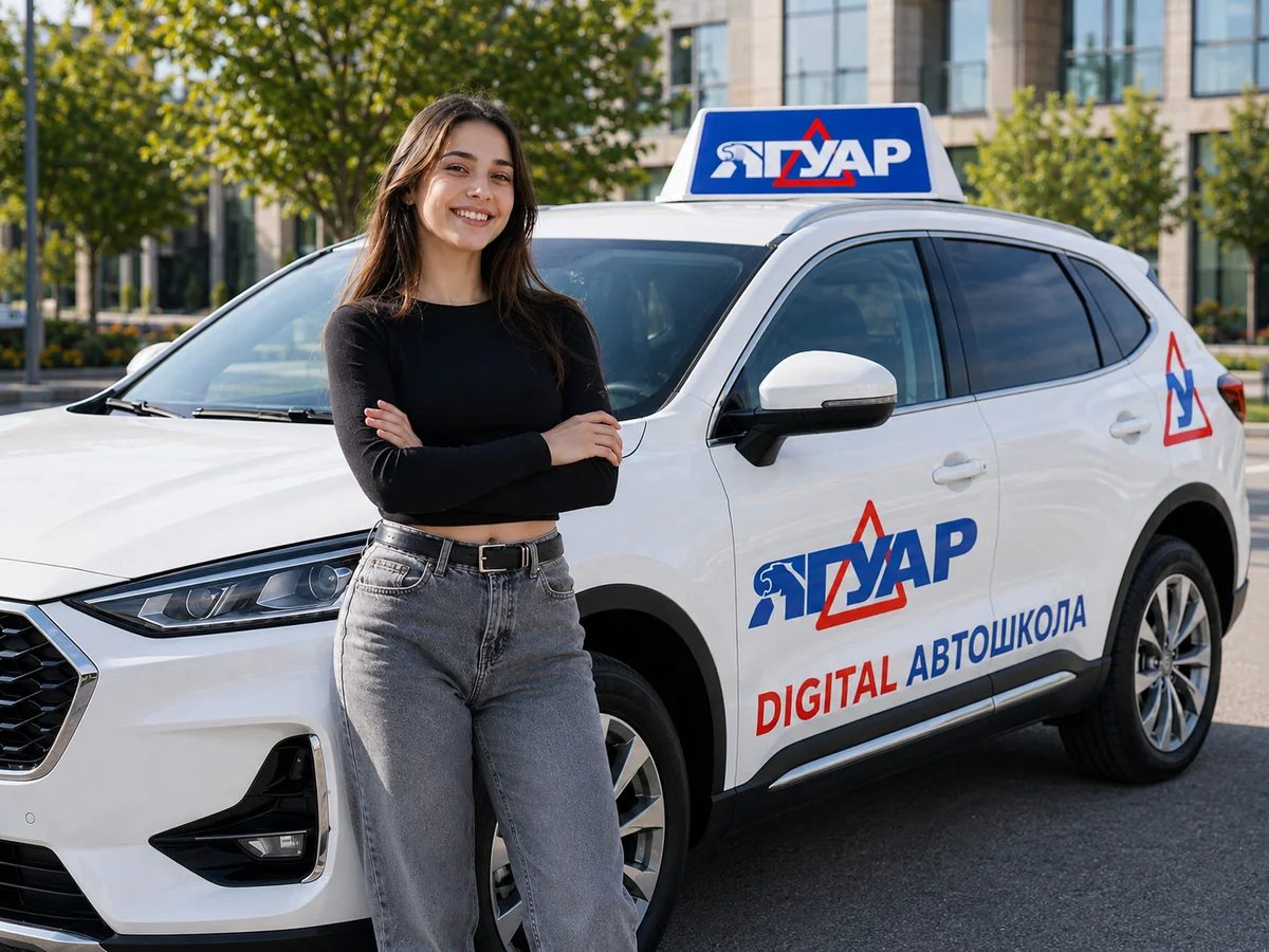 Ученица автошколы «Ягуар» с правами у автомобиля
