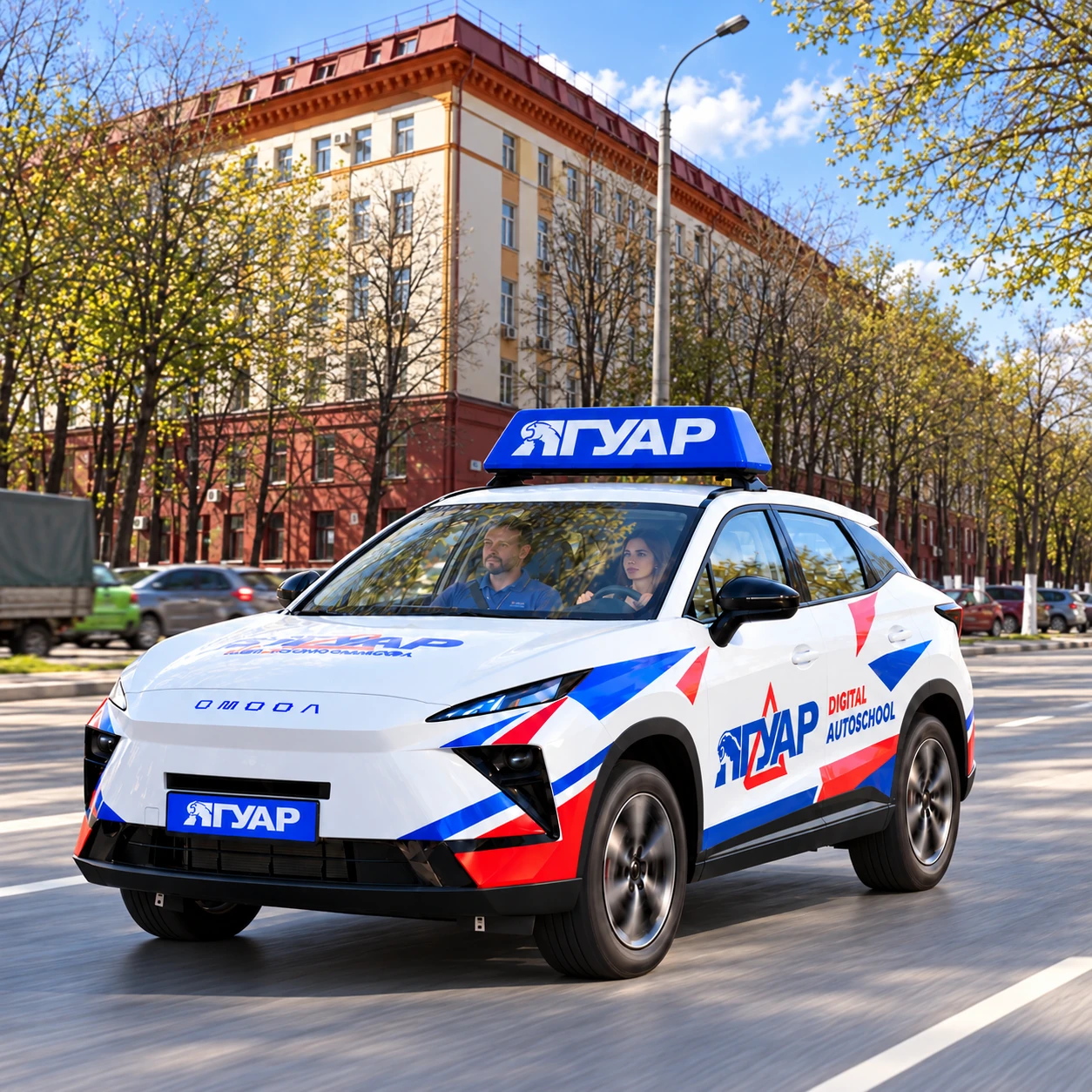 Учебный автомобиль «Ягуар» рядом с Окружным проездом