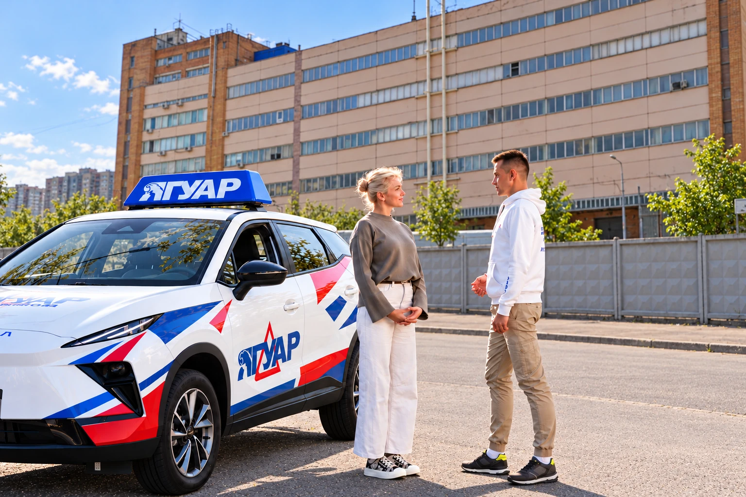Ученица и инструктор у автомобиля Ягуар: Путевой проезд, 3, стр. 1, Москва