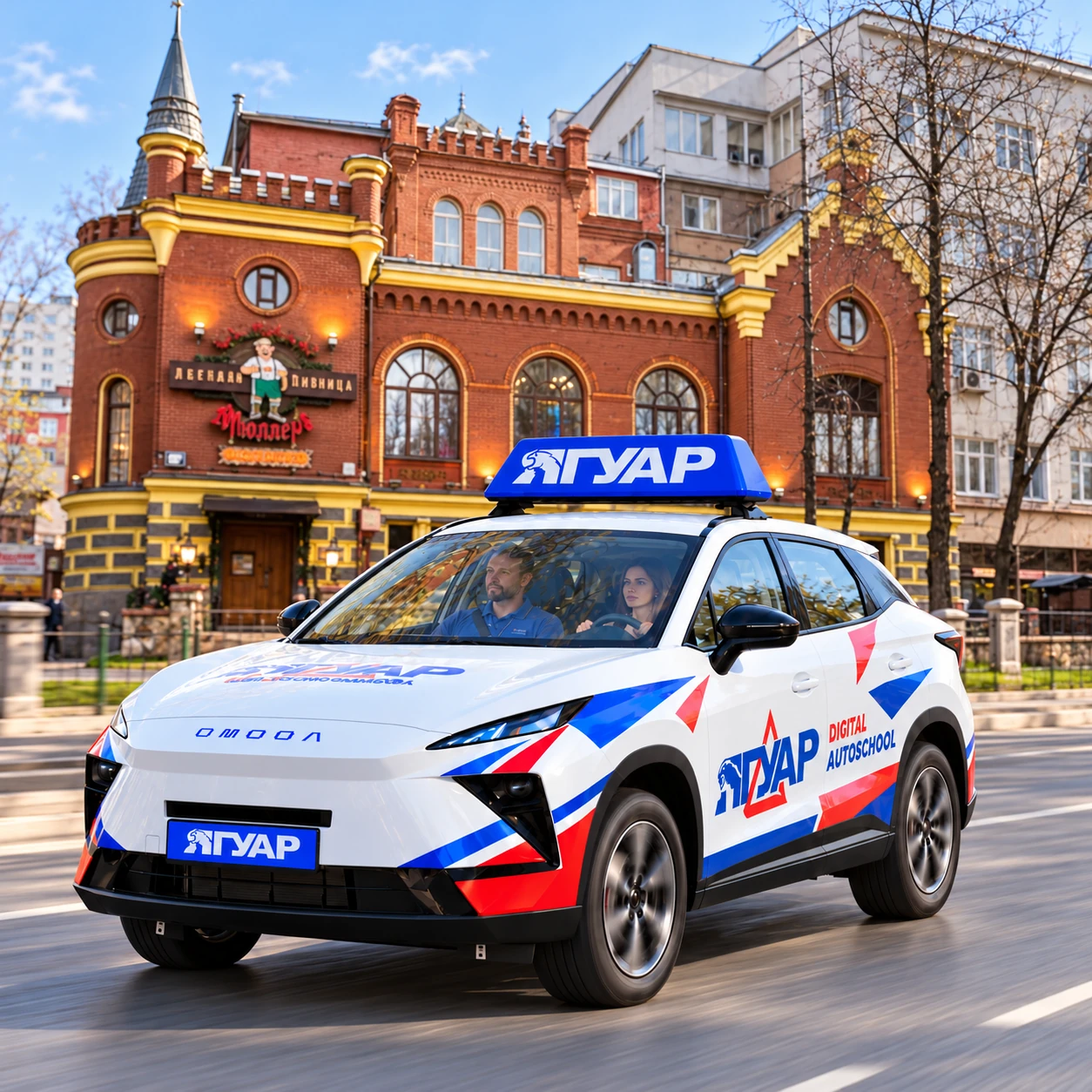 Учебный автомобиль «Ягуар» рядом с Воронцовской улицей
