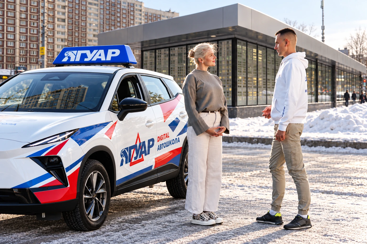 Ученица встречается с инструктором у метро Алтуфьево