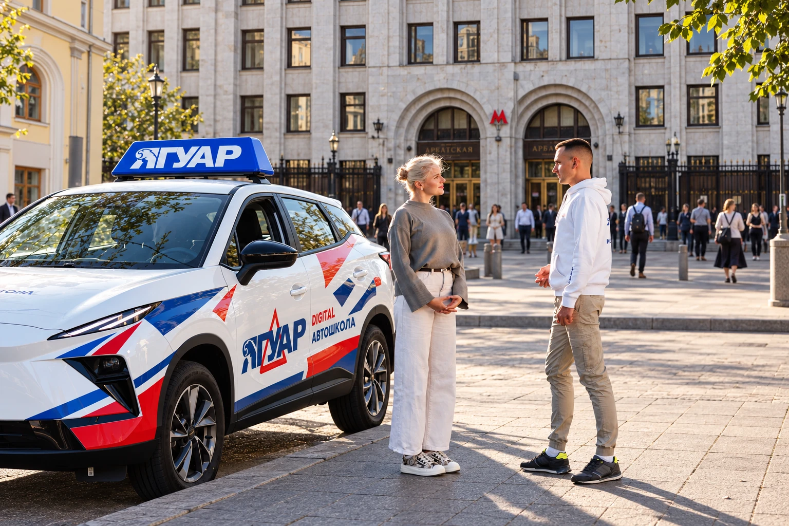 Ученица встречается с инструктором у метро Арбатская