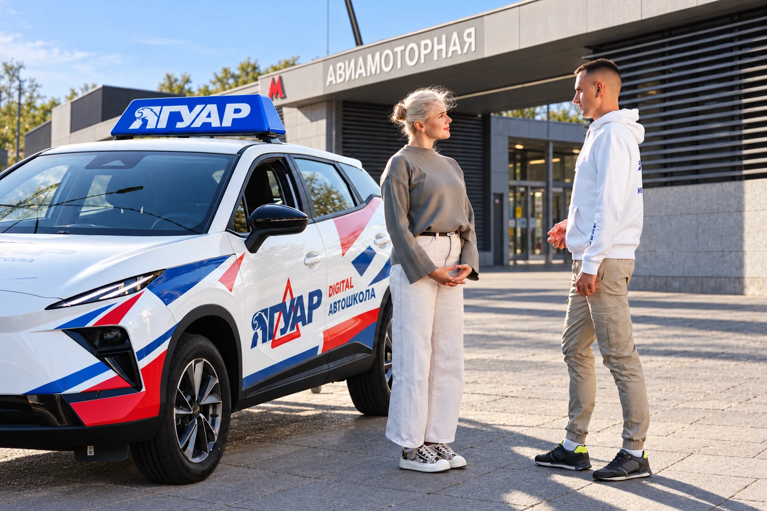 Ученица встречается с инструктором у метро Авиамоторная