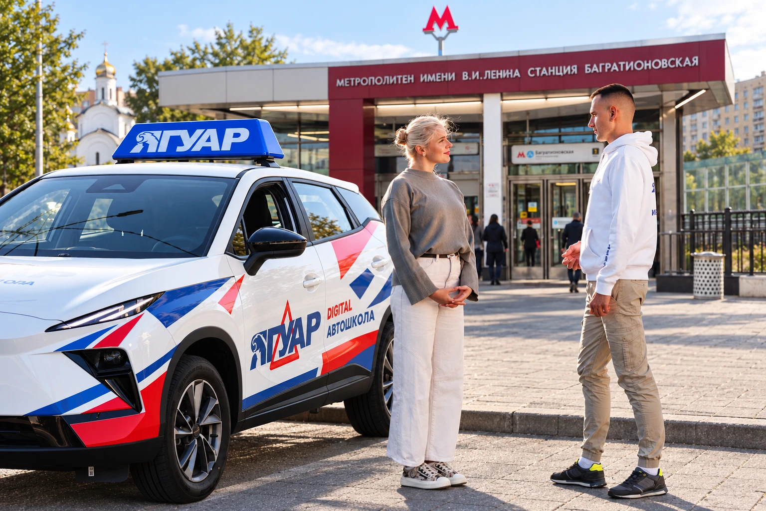 Ученица встречается с инструктором у метро Багратионовская