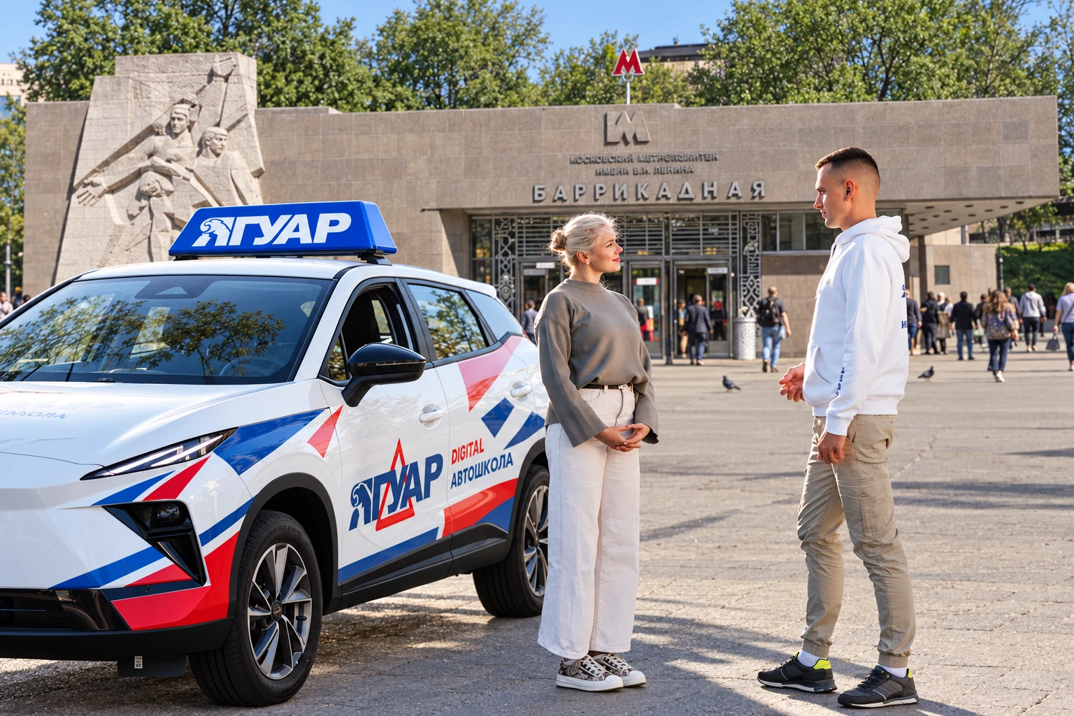Ученица встречается с инструктором у метро Баррикадная