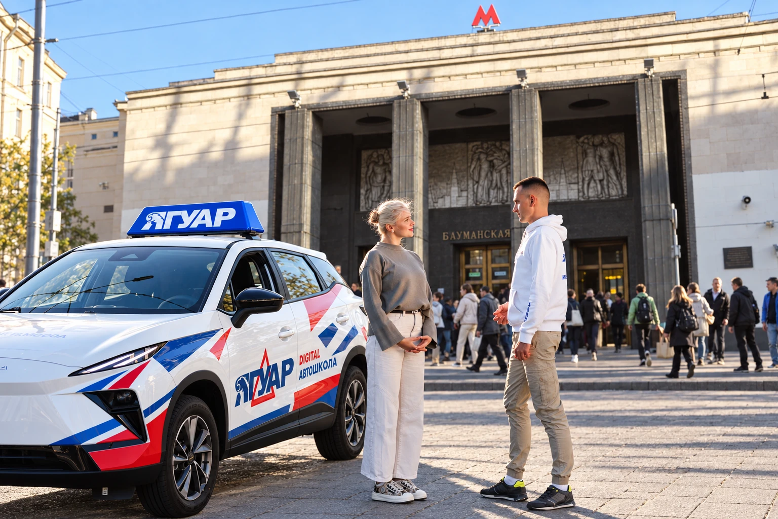Ученица встречается с инструктором у метро Бауманская