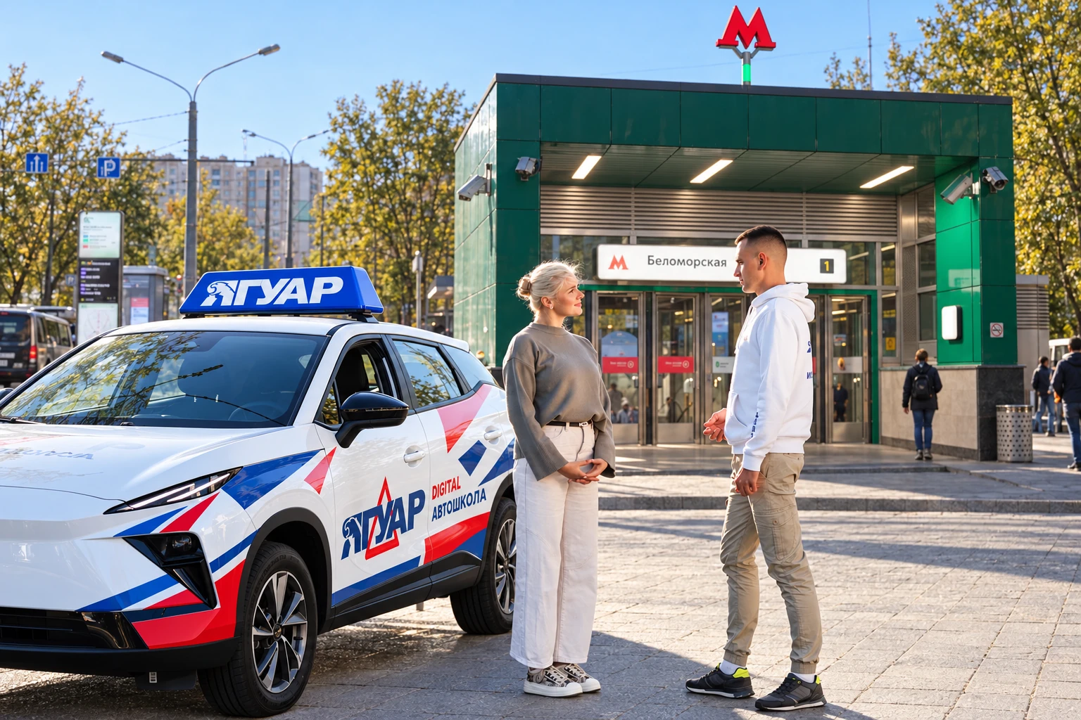 Ученица встречается с инструктором у метро Беломорская