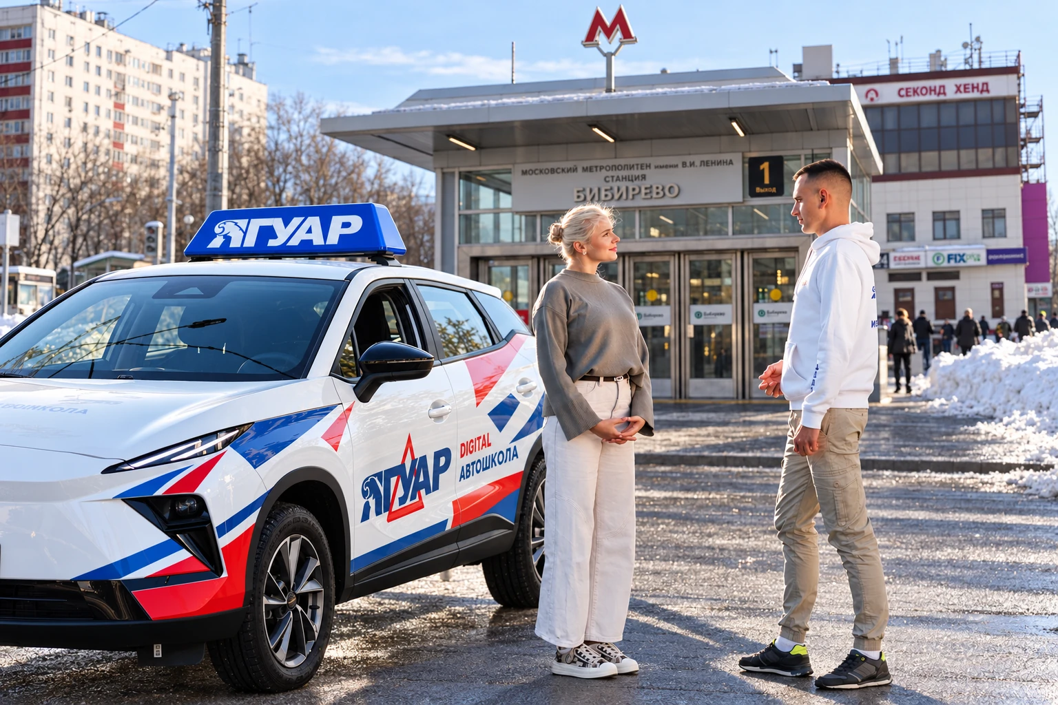 Ученица встречается с инструктором у метро Бибирево
