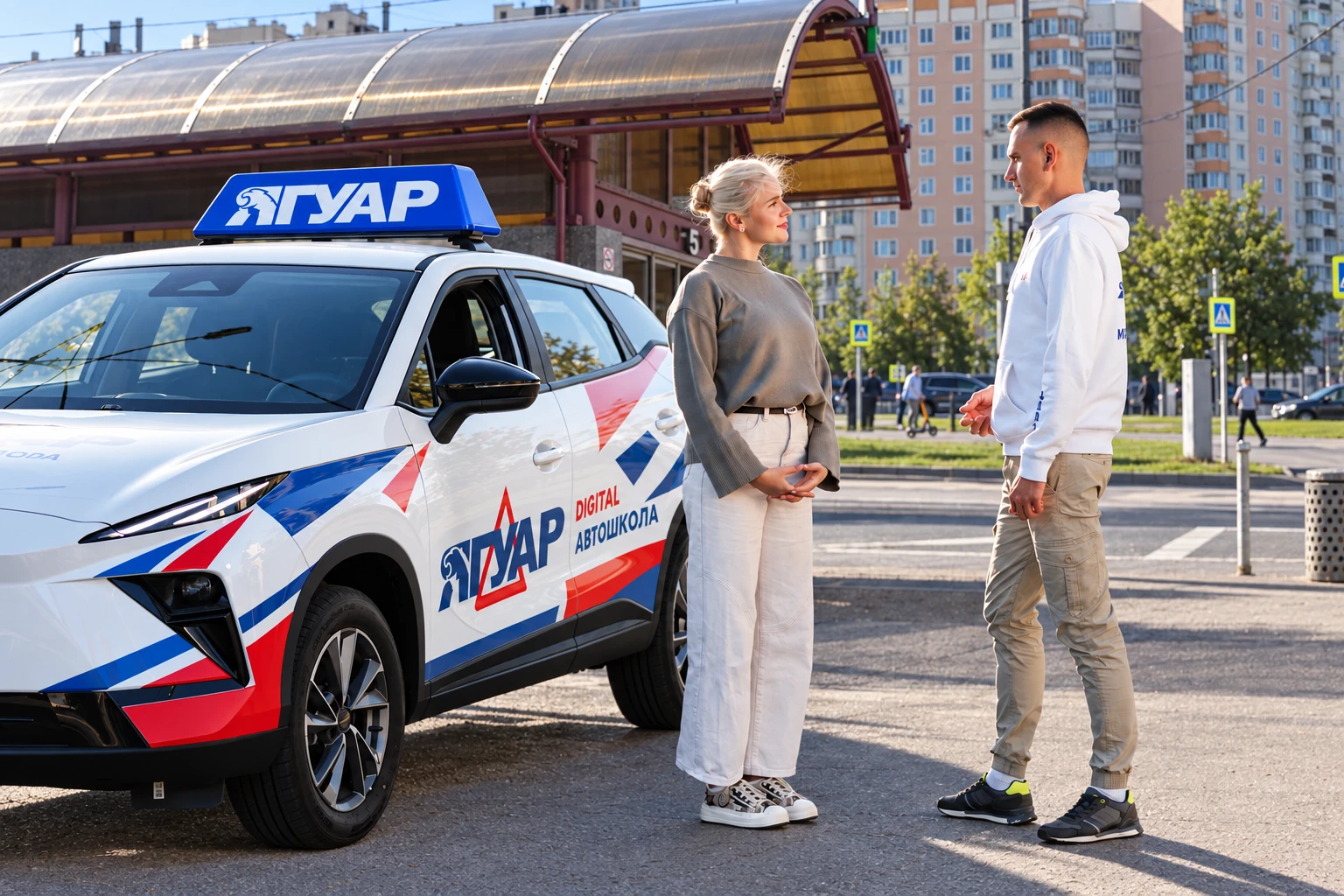Ученица встречается с инструктором у метро Братиславская