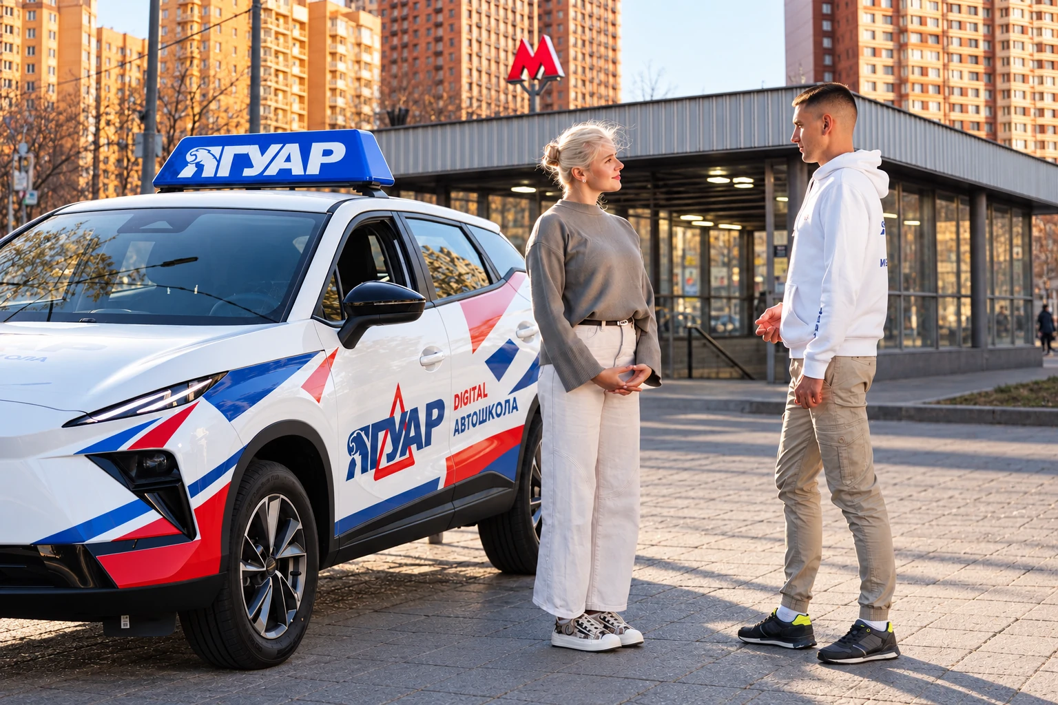 Ученица встречается с инструктором у метро Бульвар Рокоссовского