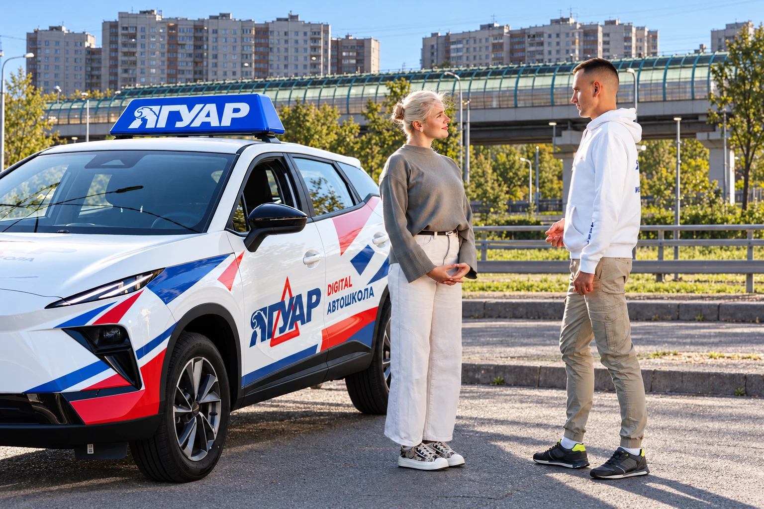 Ученица встречается с инструктором у метро Бунинская аллея