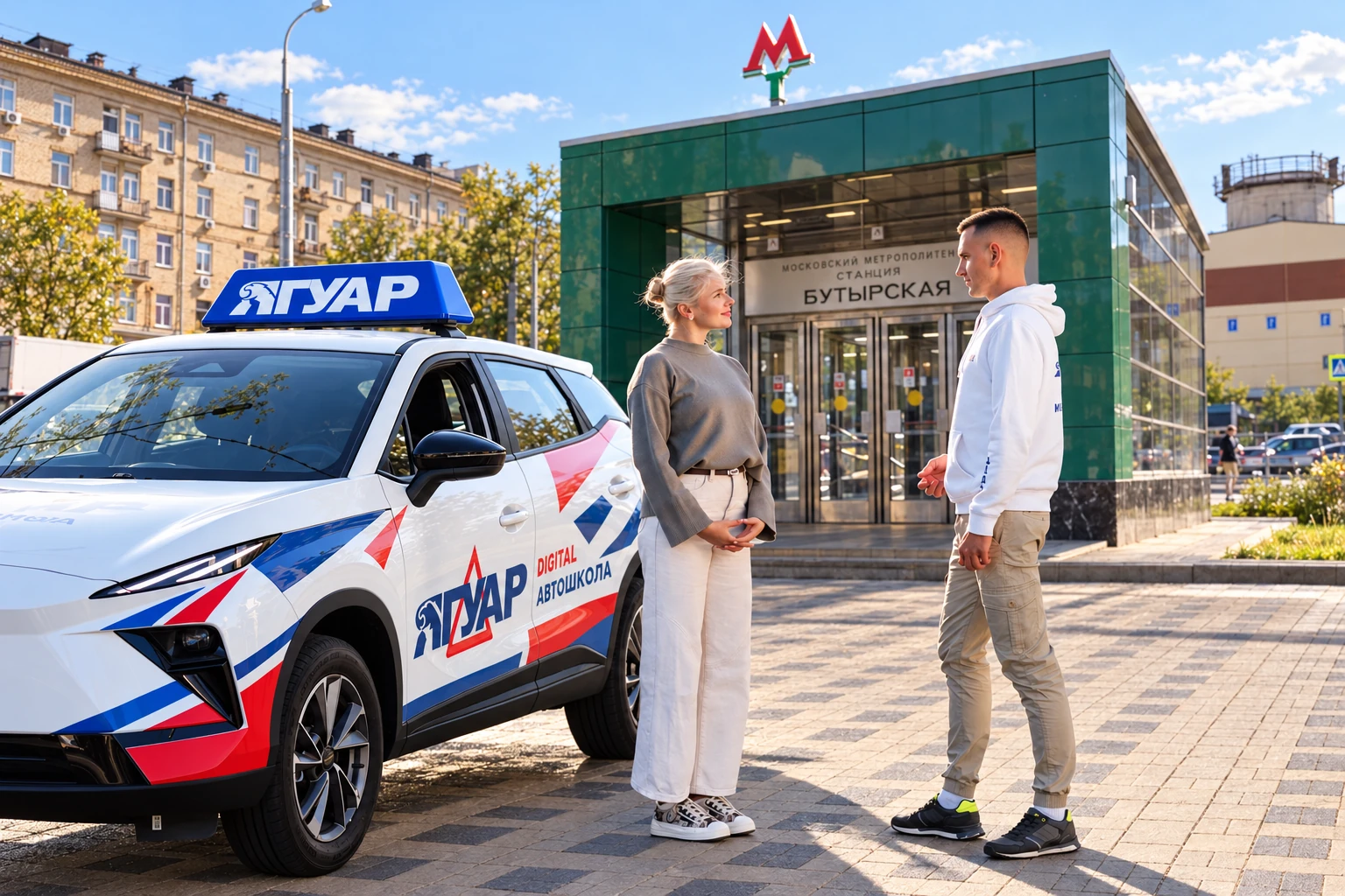 Ученица встречается с инструктором у метро Бутырская