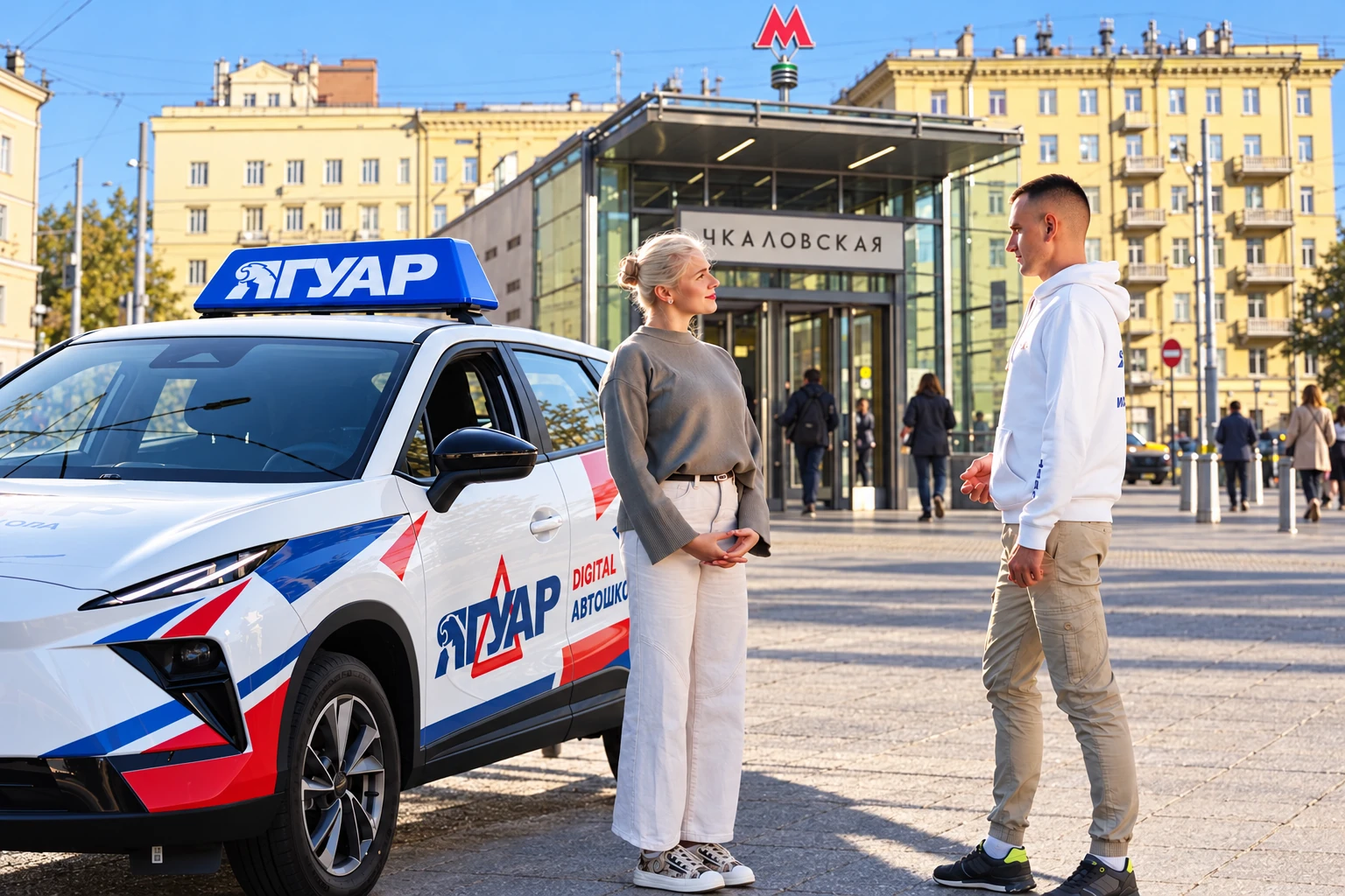 Ученица встречается с инструктором у метро Чкаловская