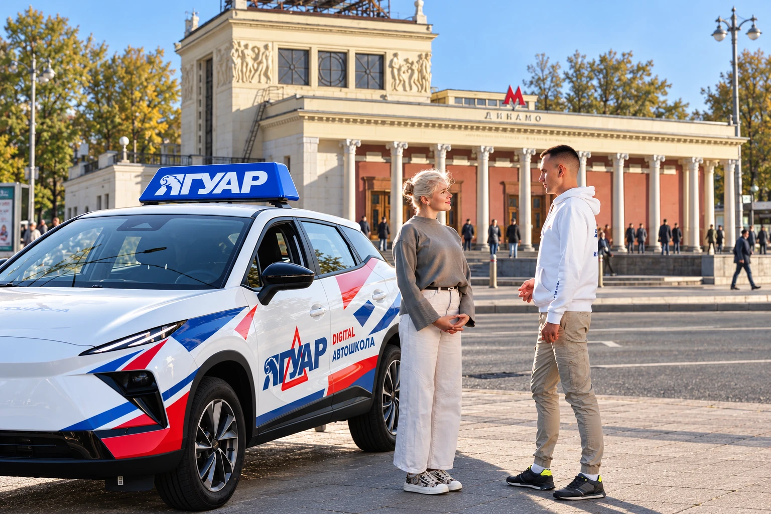 Ученица встречается с инструктором у метро Динамо