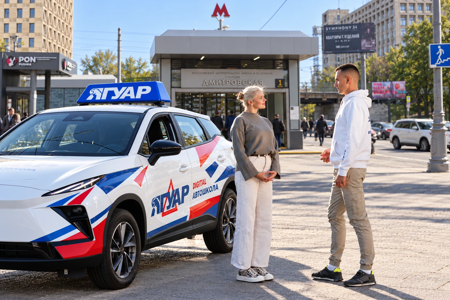 Ученица встречается с инструктором у метро Дмитровская