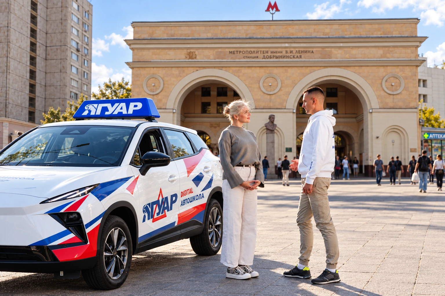 Ученица встречается с инструктором у метро Добрынинская