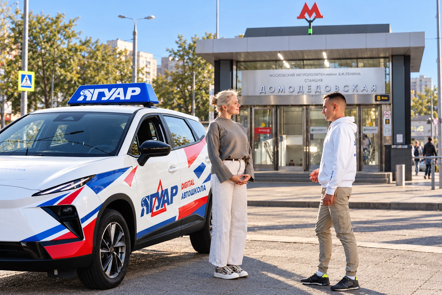 Ученица встречается с инструктором у метро Домодедовская