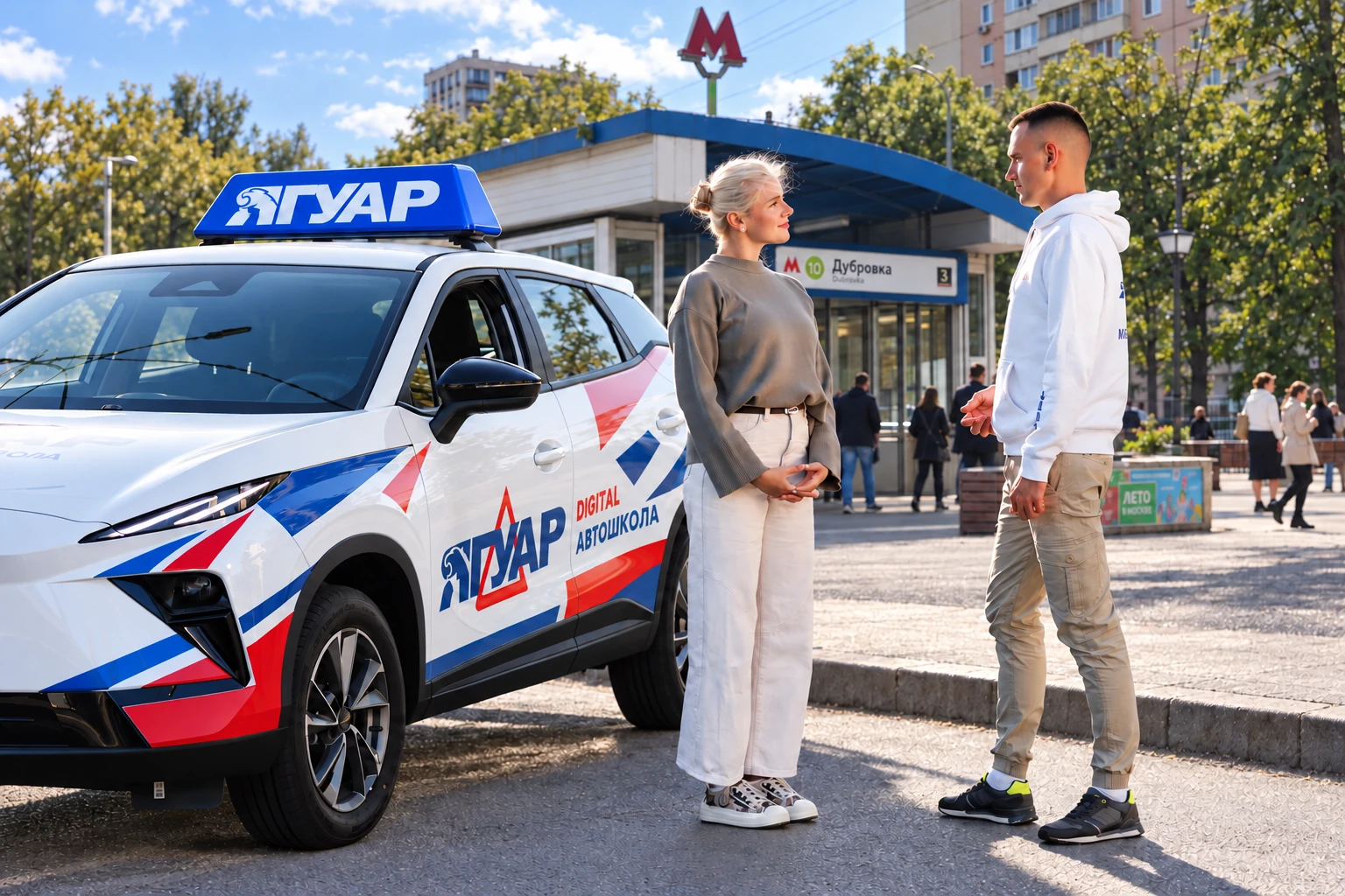 Ученица встречается с инструктором у метро Дубровка