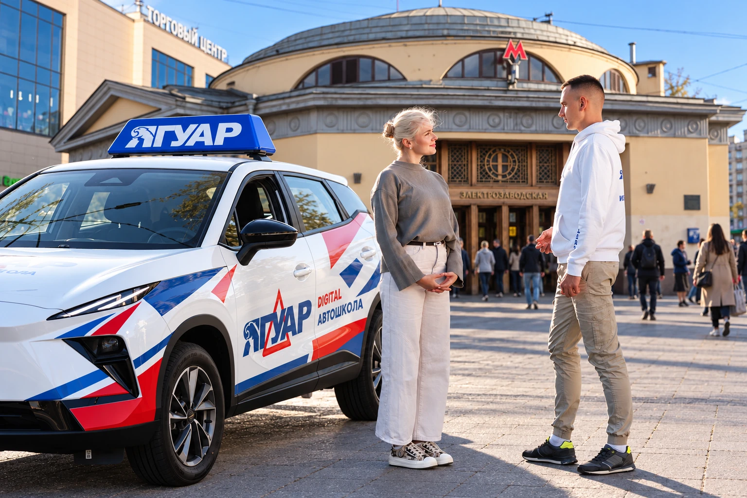 Ученица встречается с инструктором у метро Электрозаводская
