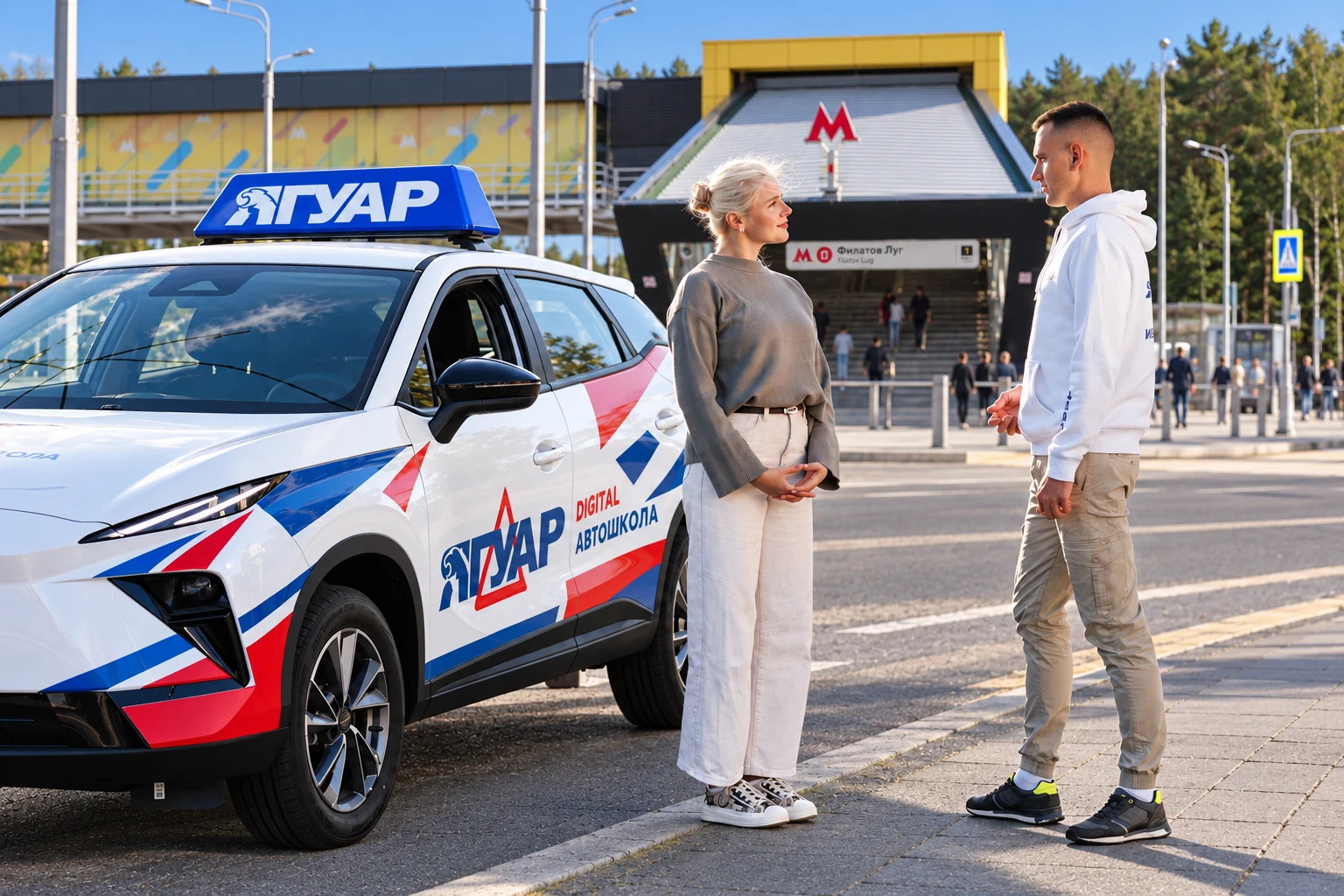 Ученица встречается с инструктором у метро Филатов луг