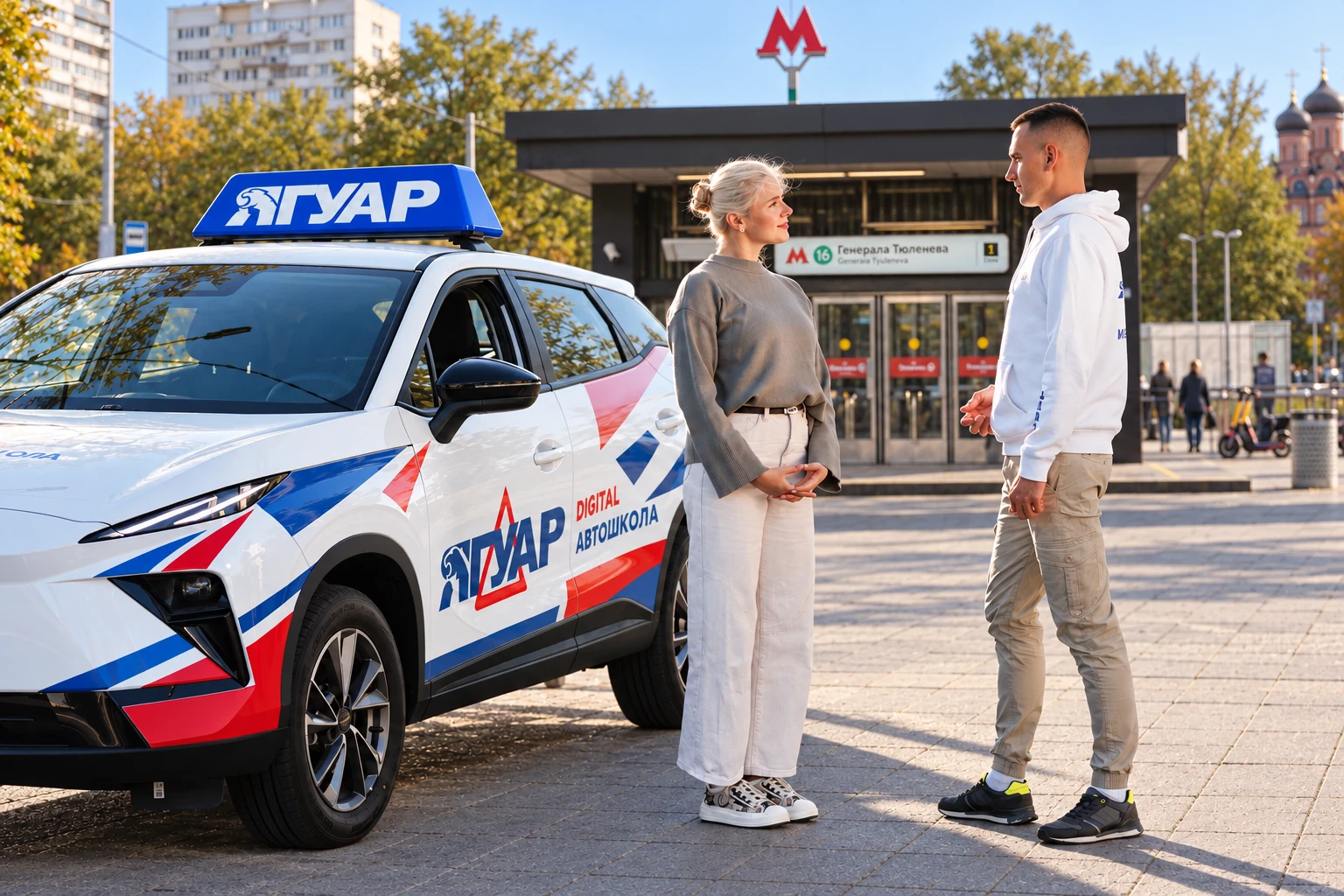 Ученица встречается с инструктором у метро Генерала Тюленева