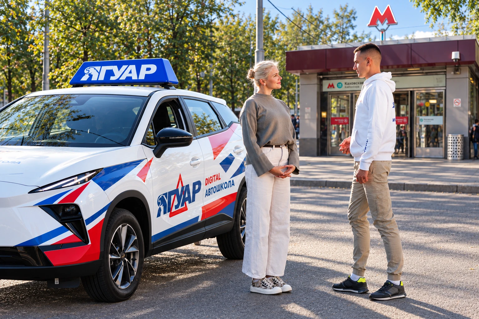 Ученица встречается с инструктором у метро Каховская