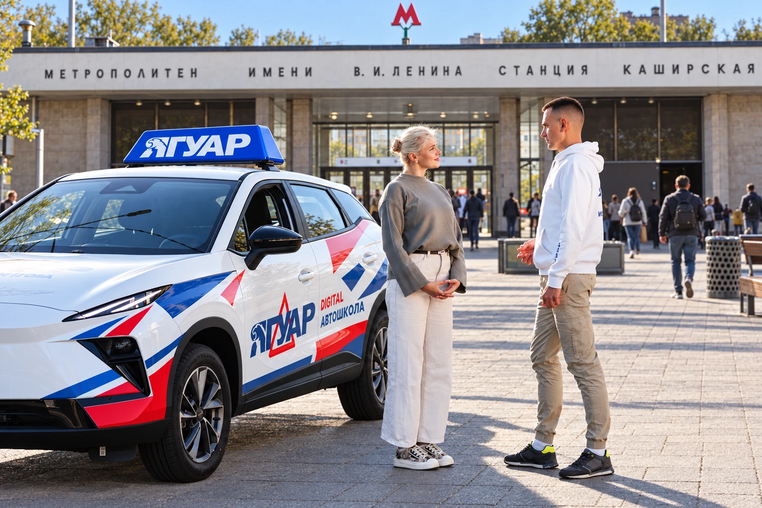 Ученица встречается с инструктором у метро Каширская