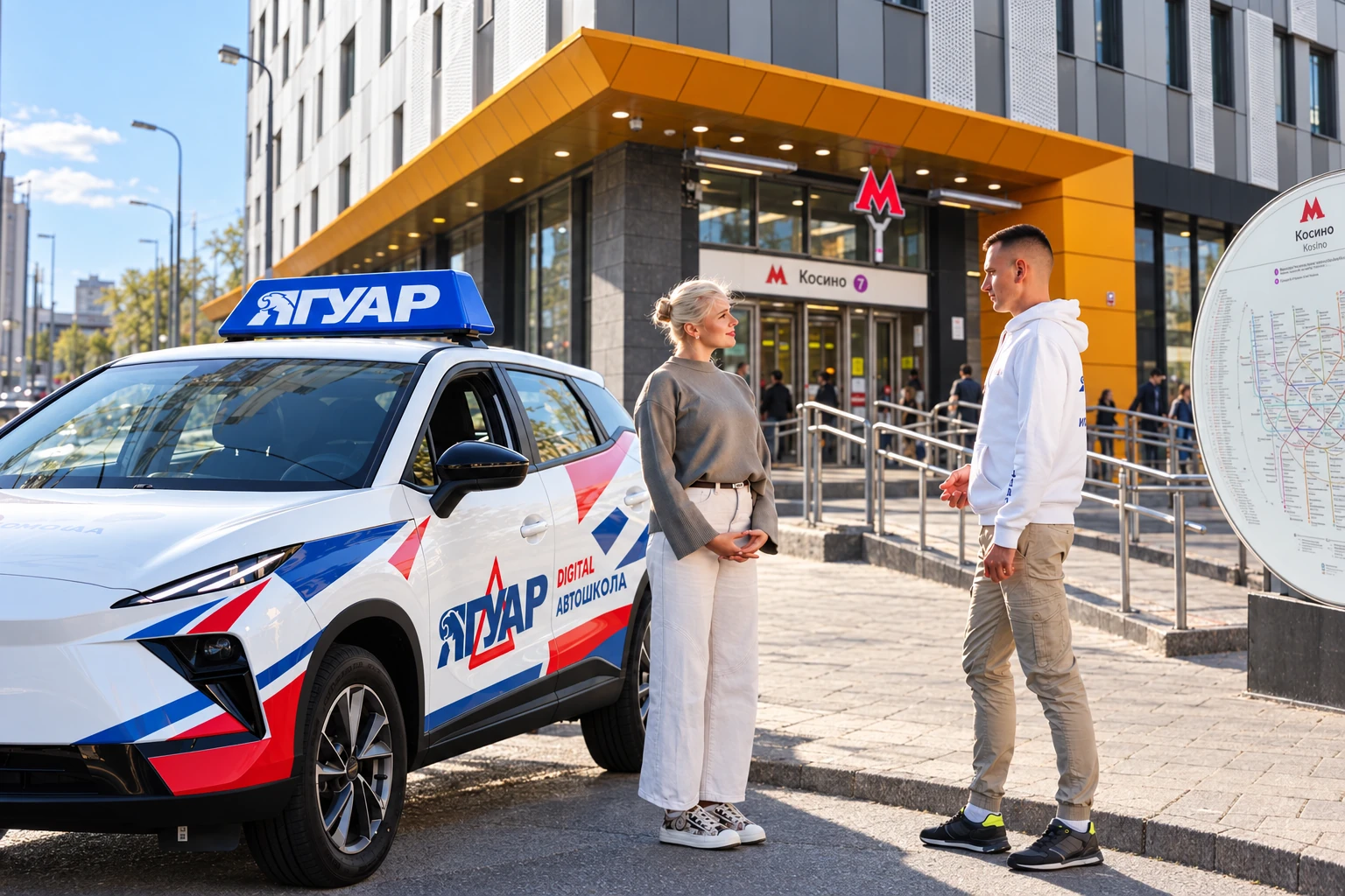 Ученица встречается с инструктором у метро Косино