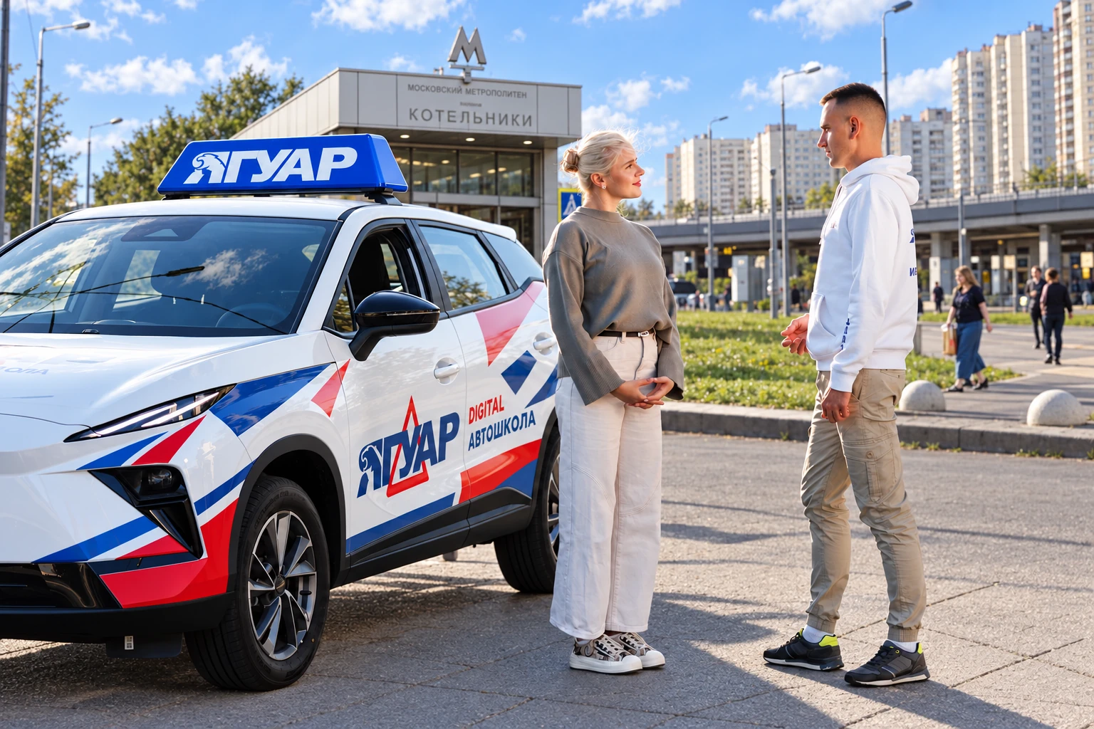 Ученица встречается с инструктором у метро Котельники
