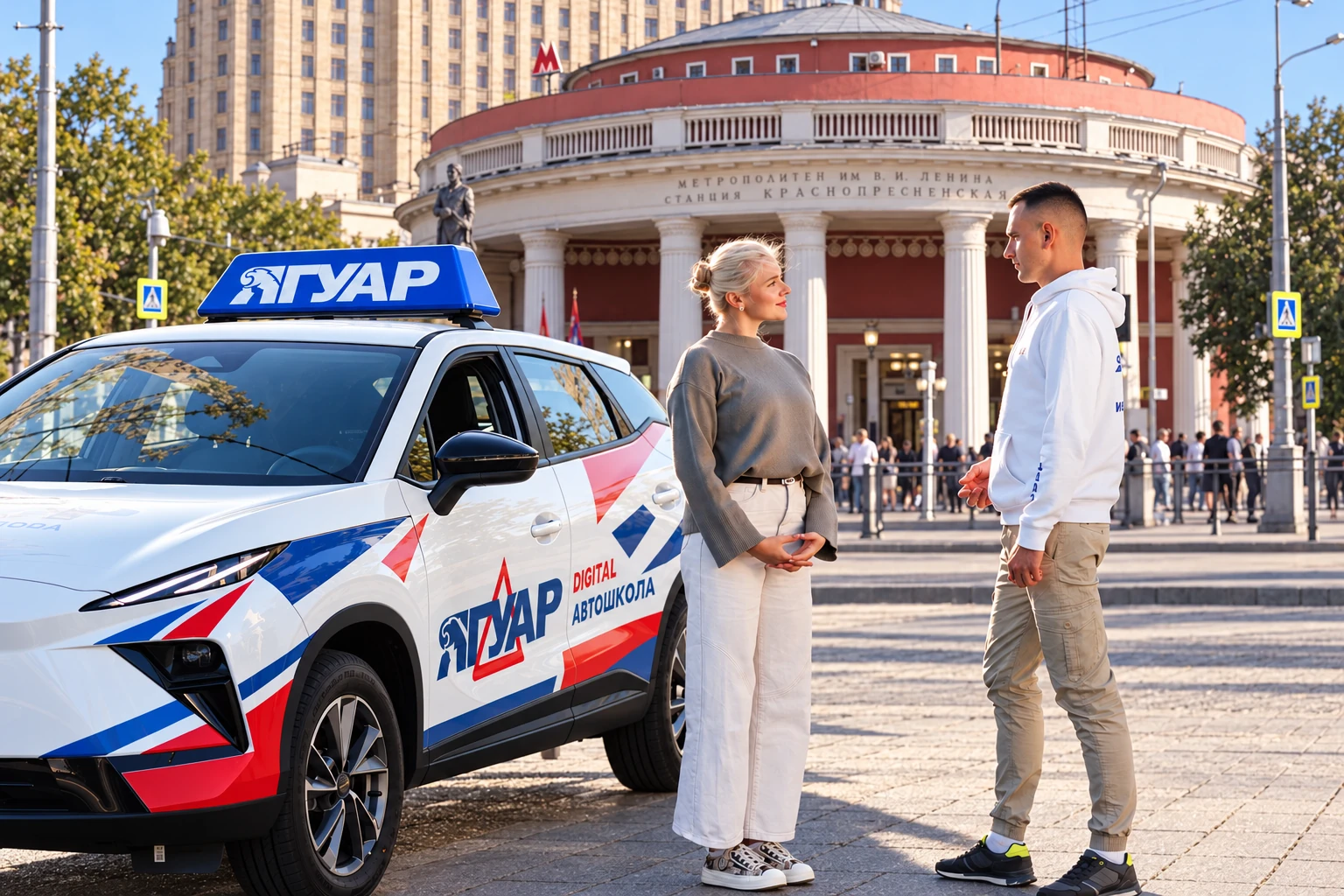 Ученица встречается с инструктором у метро Краснопресненская