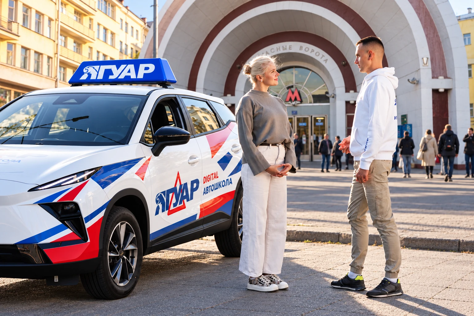 Ученица встречается с инструктором у метро Красные ворота