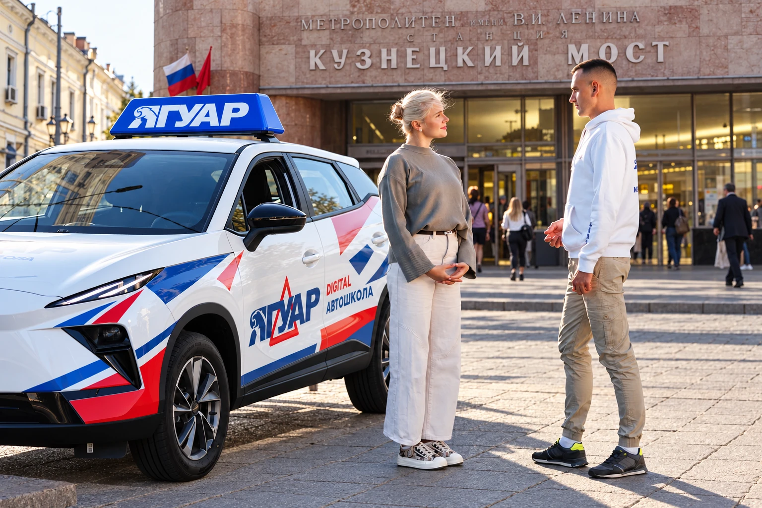 Ученица встречается с инструктором у метро Кузнецкий мост