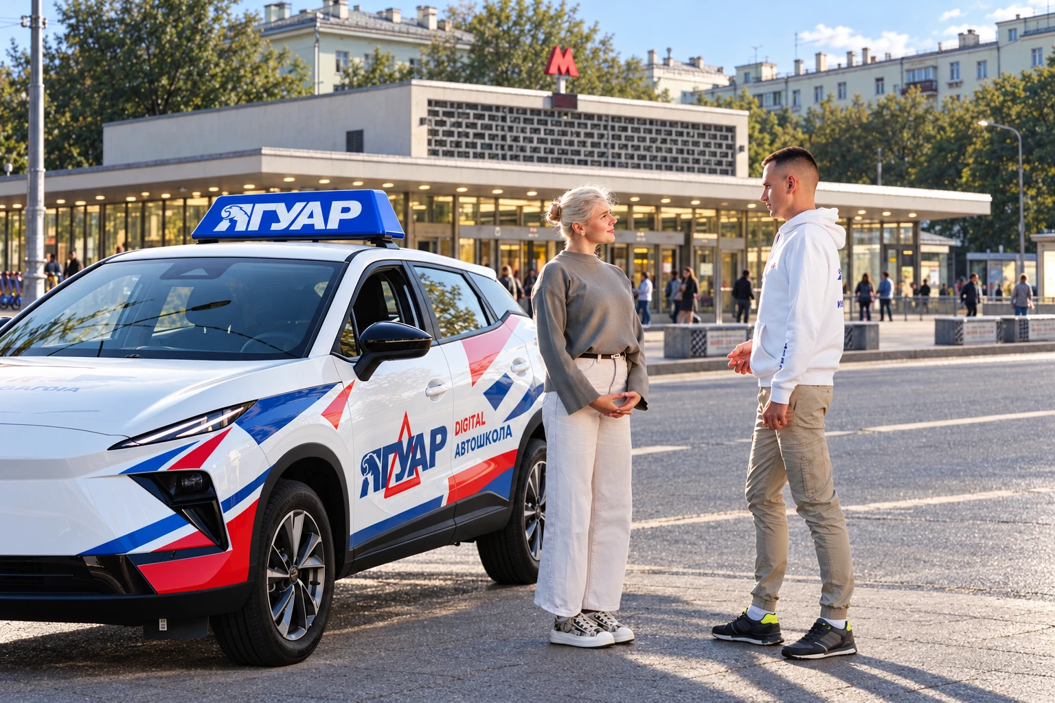 Ученица встречается с инструктором у метро Ленинский проспект