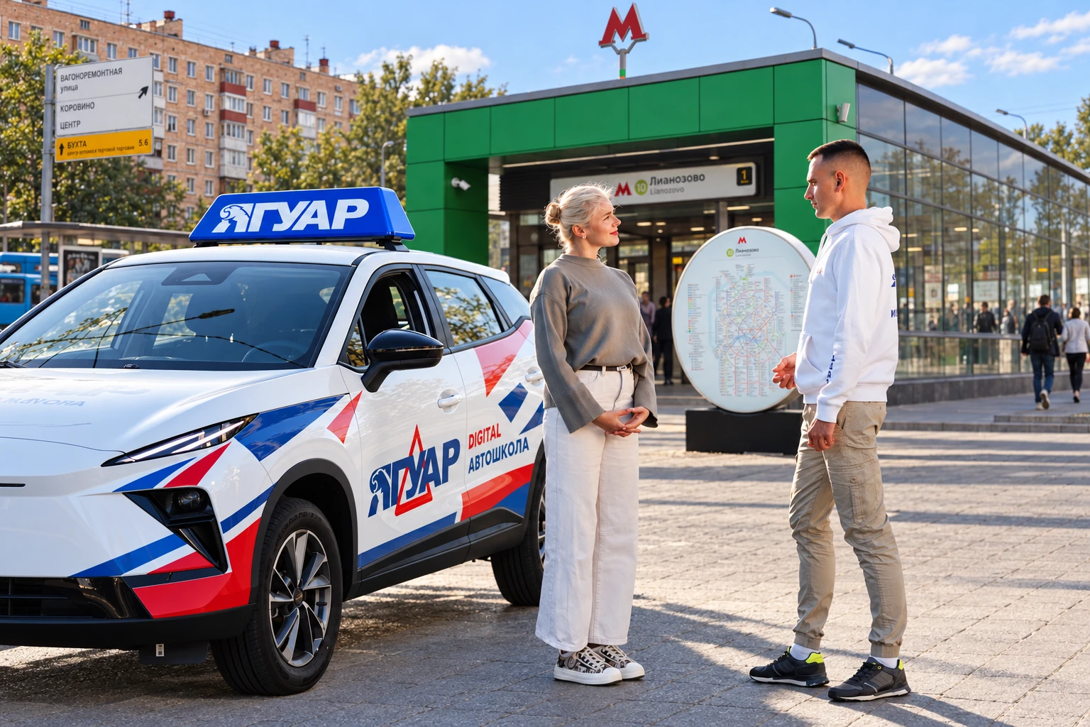 Ученица встречается с инструктором у метро Лианозово