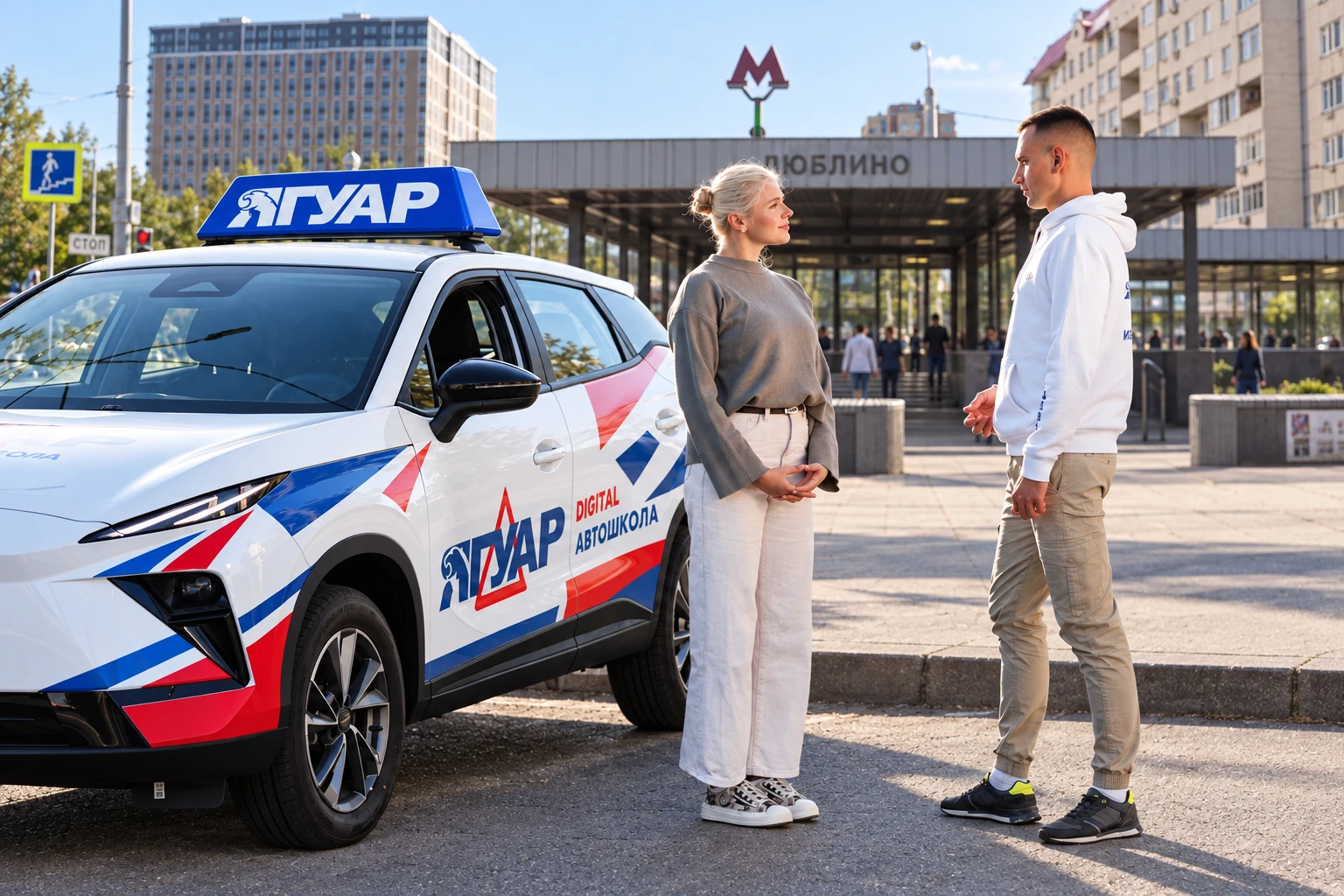 Ученица встречается с инструктором у метро Люблино