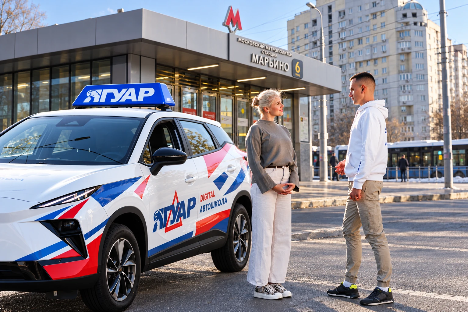 Ученица встречается с инструктором у метро Марьино