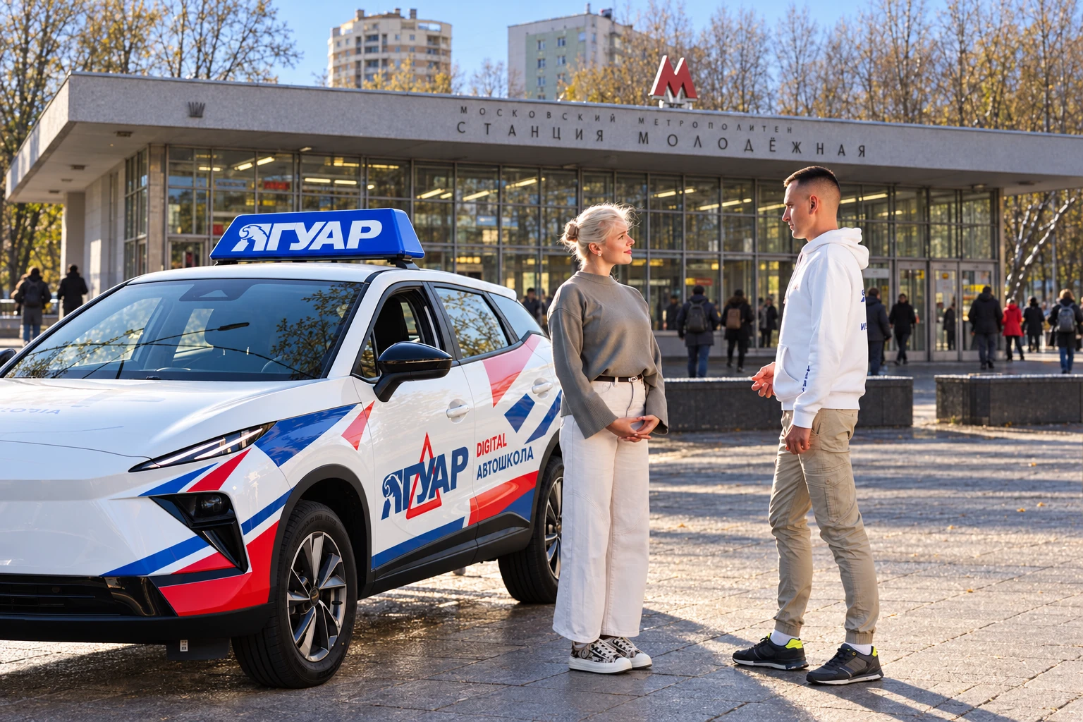 Ученица встречается с инструктором у метро Молодежная