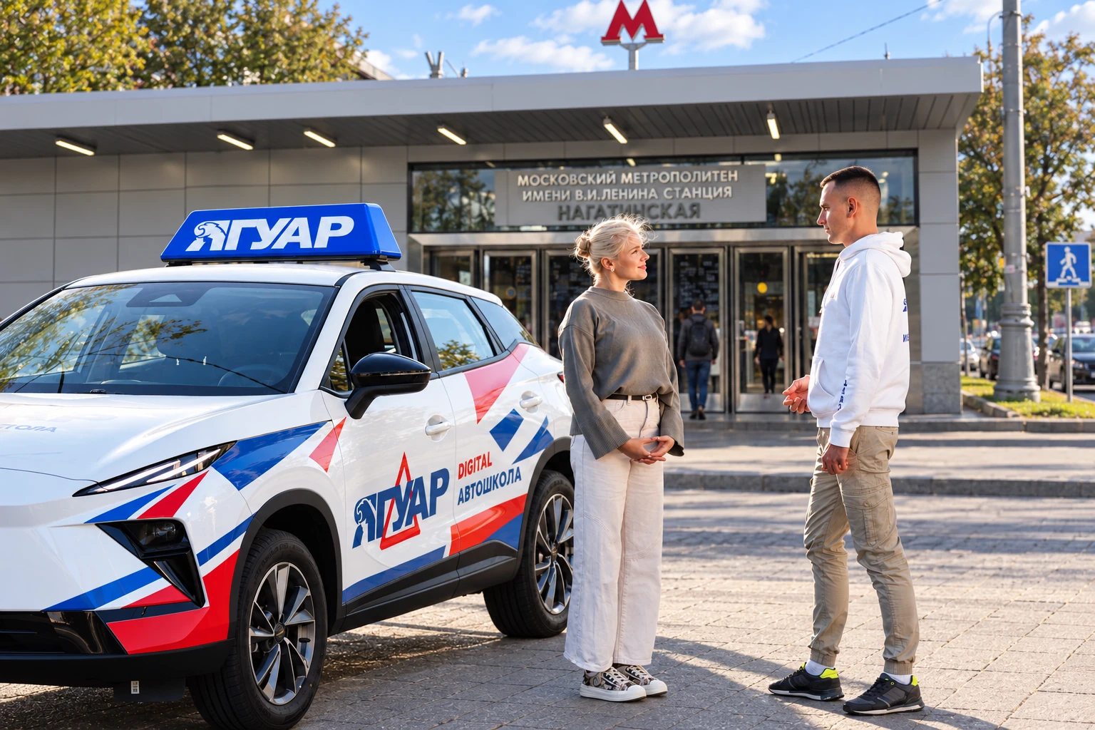 Ученица встречается с инструктором у метро Нагатинская