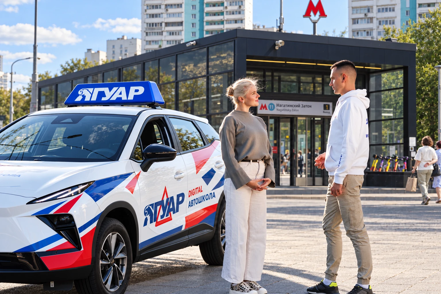 Ученица встречается с инструктором у метро Нагатинский Затон