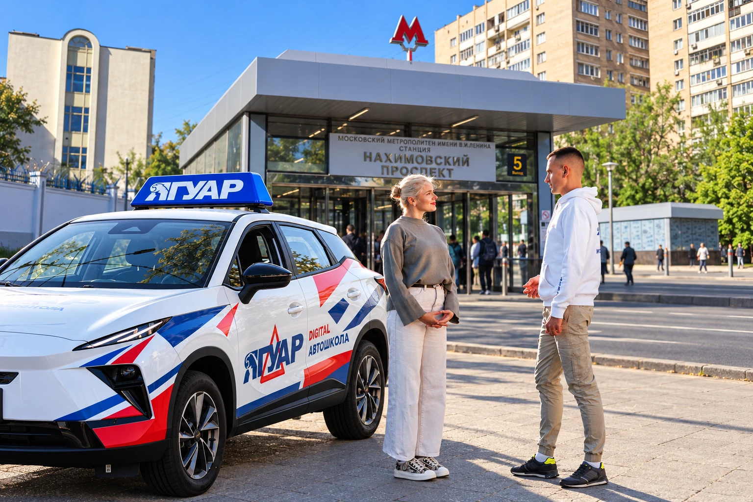 Ученица встречается с инструктором у метро Нахимовский проспект