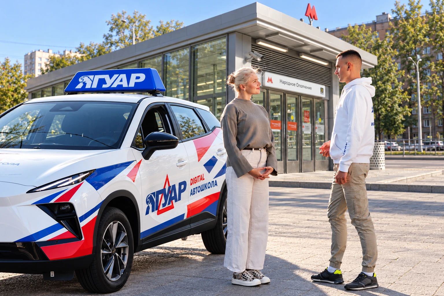 Ученица встречается с инструктором у метро Народное Ополчение