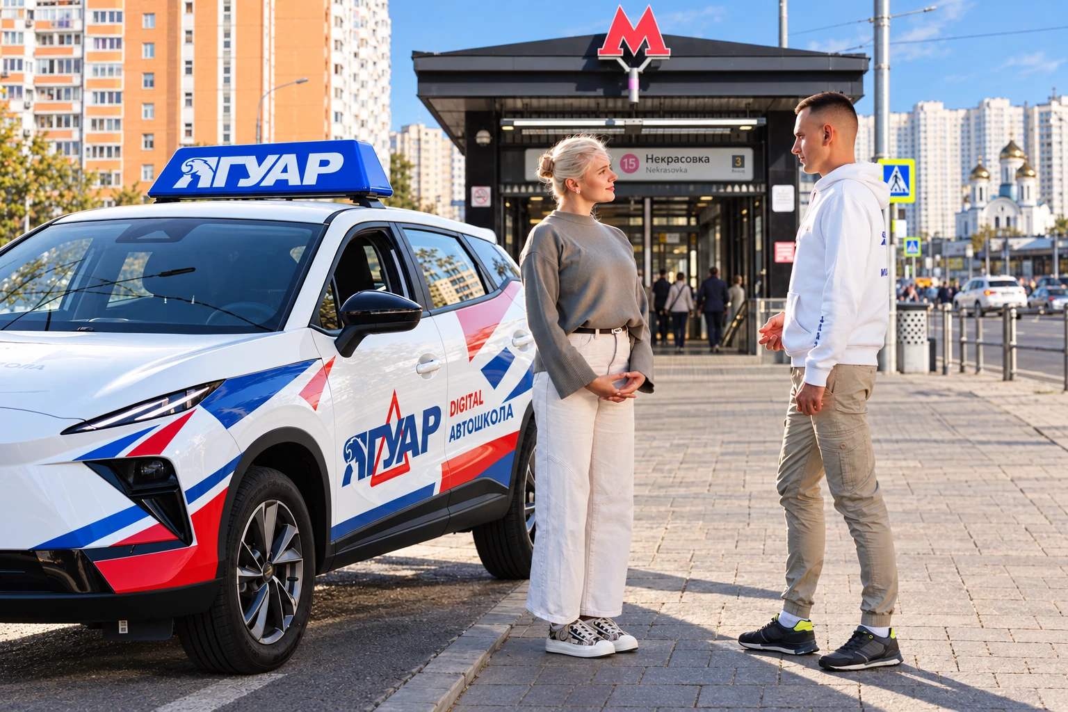 Ученица встречается с инструктором у метро Некрасовка