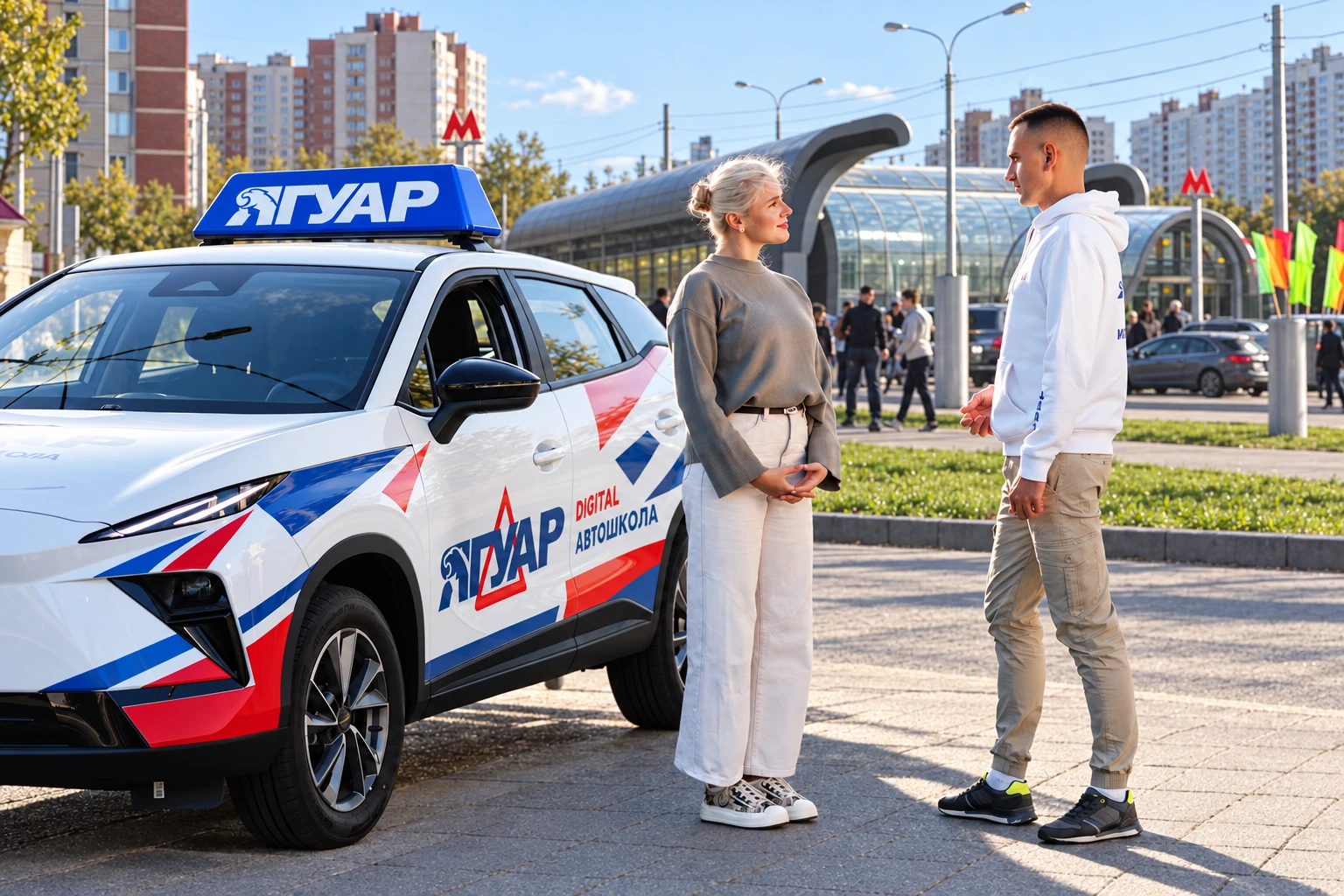 Ученица встречается с инструктором у метро Новокосино