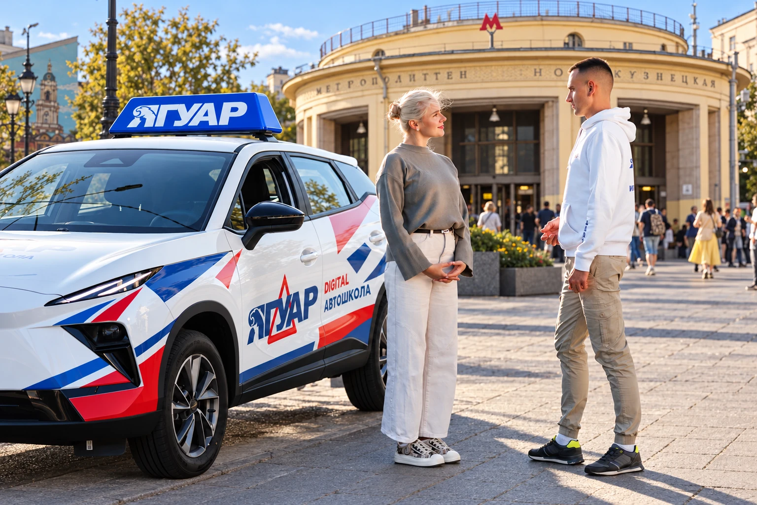 Ученица встречается с инструктором у метро Новокузнецкая