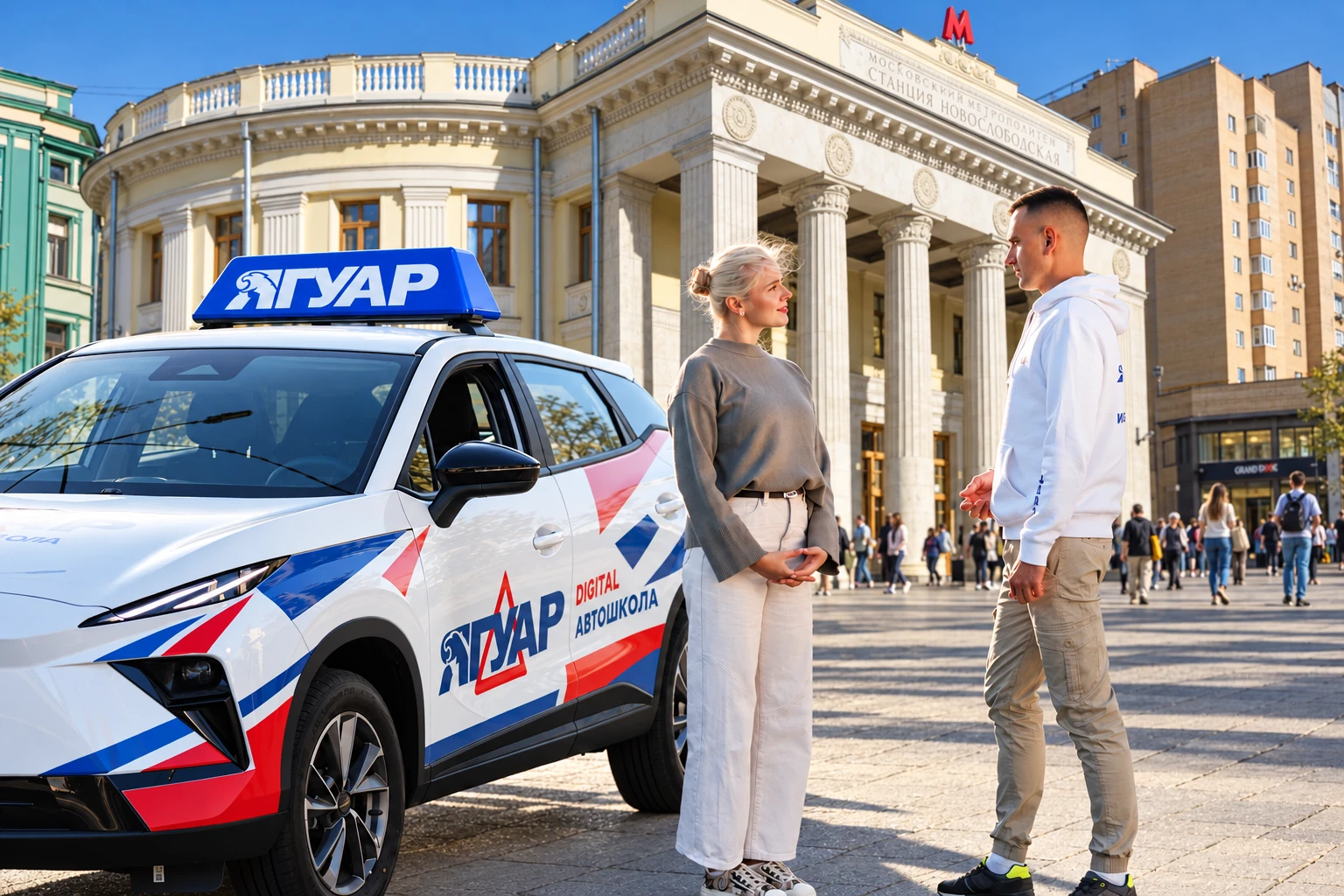 Ученица встречается с инструктором у метро Новослободская
