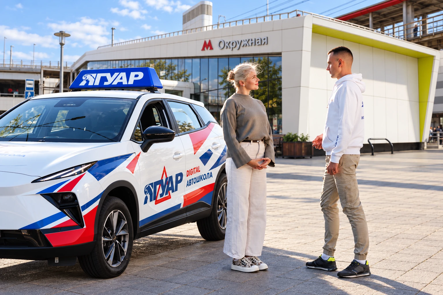 Ученица встречается с инструктором у метро Окружная