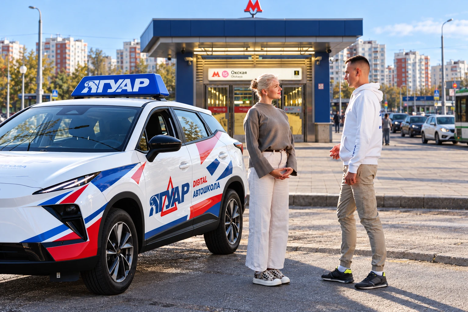 Ученица встречается с инструктором у метро Окская