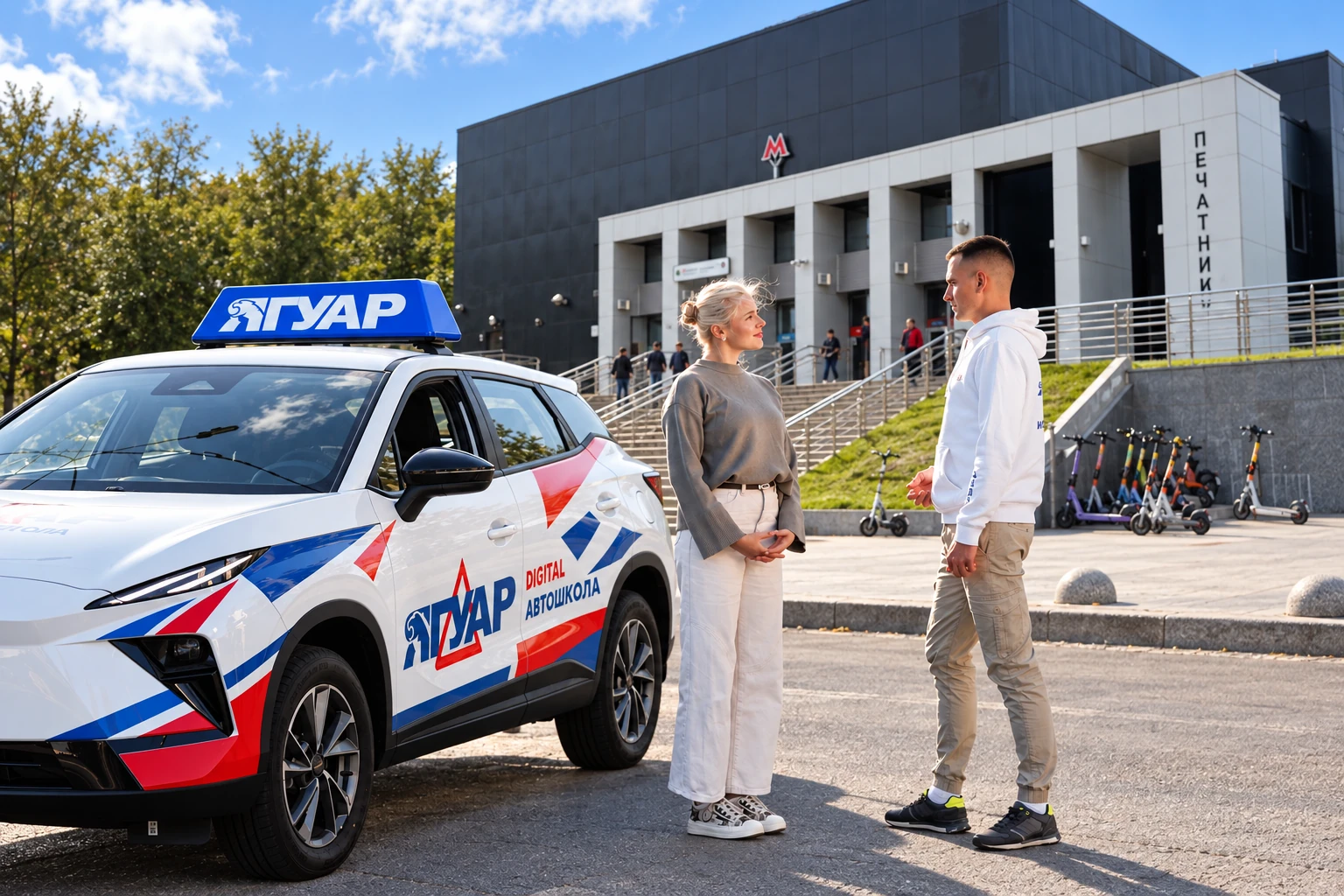 Ученица встречается с инструктором у метро Печатники