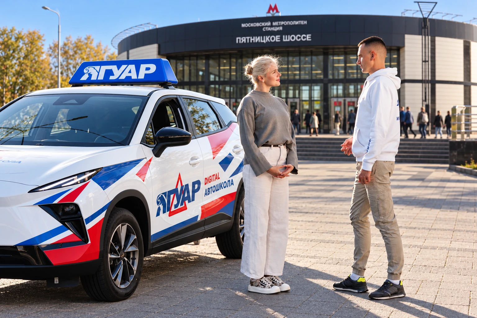 Ученица встречается с инструктором у метро Пятницкое шоссе