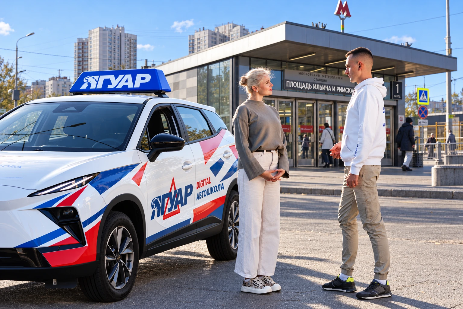Ученица встречается с инструктором у метро Римская